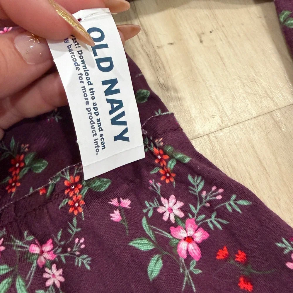 Old Navy Kids Girls Plum Floral Long Sleeve Tiered Jersey Dress L 10-12 NEW